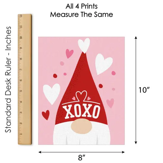 Big Dot of Happiness Valentine Gnomes - Unframed Valentine's Day Linen Paper Wall Art - Set of 4 - Artisms - 8 x 10 inches {7}