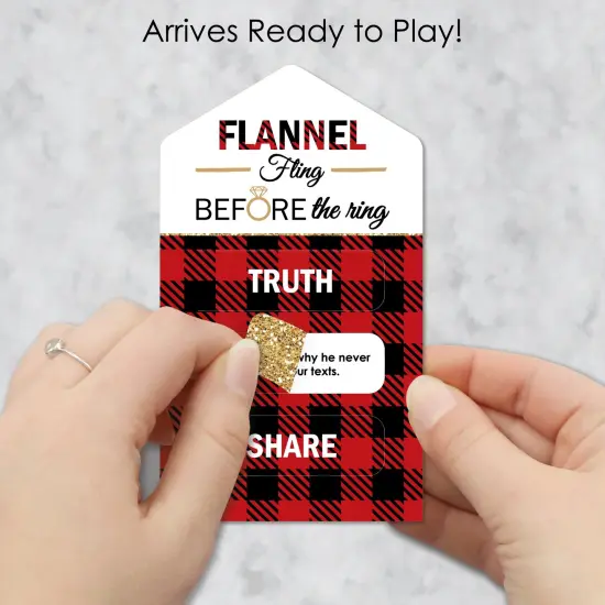 Big Dot of Happiness Flannel Fling Before The Ring - Buffalo Plaid Bachelorette Party Game Pickle Cards - Truth, Dare, Share Pull Tabs - Set of 12 {3}