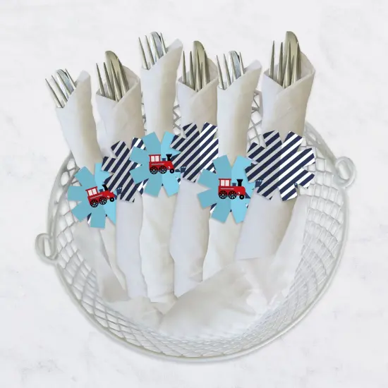 Big Dot of Happiness Railroad Party Crossing - Steam Train Birthday Party or Baby Shower Paper Napkin Holder - Napkin Rings - Set of 24 {4}