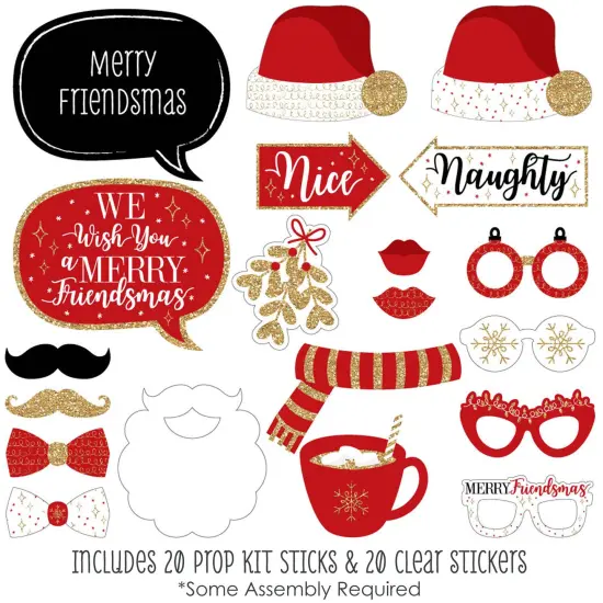 Big Dot of Happiness Red and Gold Friendsmas - Friends Christmas Party Photo Booth Props Kit - 20 Count {3}