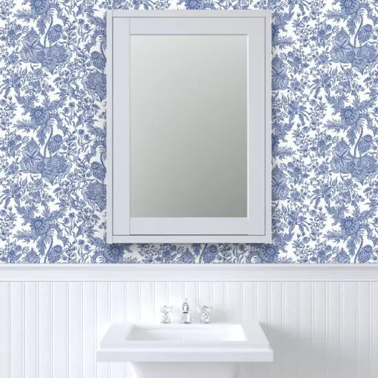 Pre-Pasted Wallpaper 2FT Wide Chintz Floral Blue White Vintage Style Traditional Cobalt Chinoiserie Custom Pre-pasted Wallpaper by Spoonflower {6}
