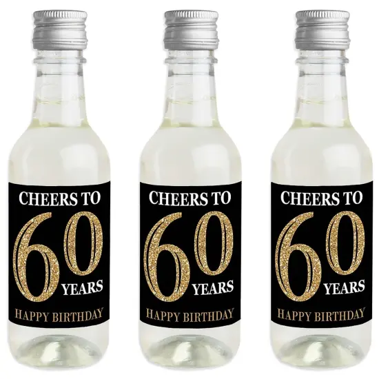 Big Dot of Happiness Adult 60th Birthday - Gold - Mini Wine & Champagne Bottle Label Stickers - Birthday Party Favor Gift for Women & Men - Set of 16 {1}
