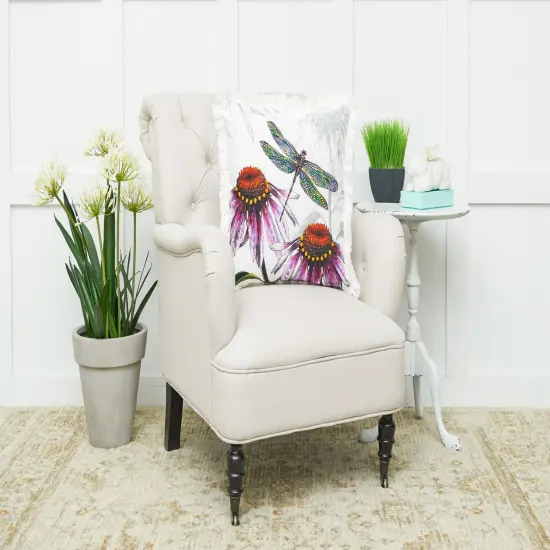 Botanical Dragonfly Floral Spring Printed and Embellished Accent Throw Pillow {4}