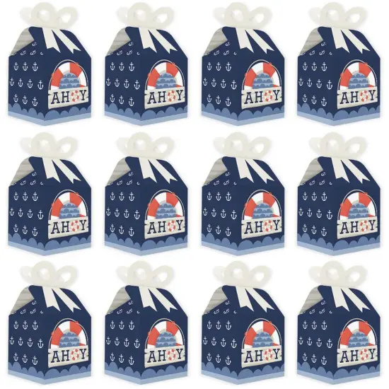 Big Dot of Happiness Ahoy - Nautical - Square Favor Gift Boxes - Baby Shower or Birthday Party Bow Boxes - Set of 12 {6}