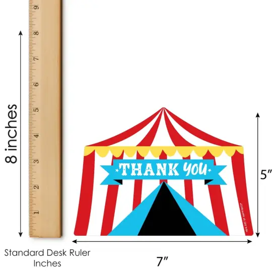 Big Dot of Happiness Carnival - Step Right Up Circus - Shaped Thank You Cards - Carnival Themed Party Thank You Note Cards with Envelopes - Set of 12 {7}
