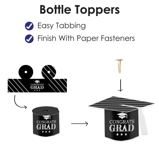 Big Dot of Happiness Graduation Cheers - DIY Grad Cap Graduation Party Bottle Topper Decorations - Set of 20 {6}