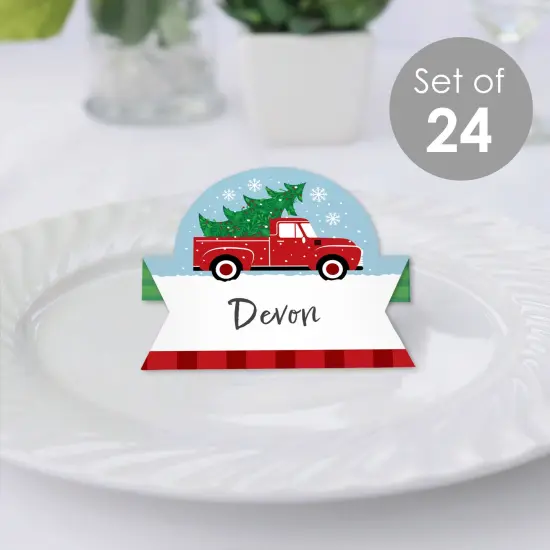 Big Dot of Happiness Merry Little Christmas Tree - Red Truck Christmas Party Tent Buffet Card - Table Setting Name Place Cards - Set of 24 {3}
