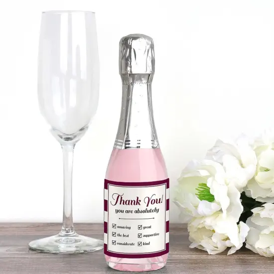 Big Dot of Happiness Girly Thank You - Mini Wine and Champagne Bottle Label Stickers - Thank You Gift for Women and Men - Set of 16 {3}