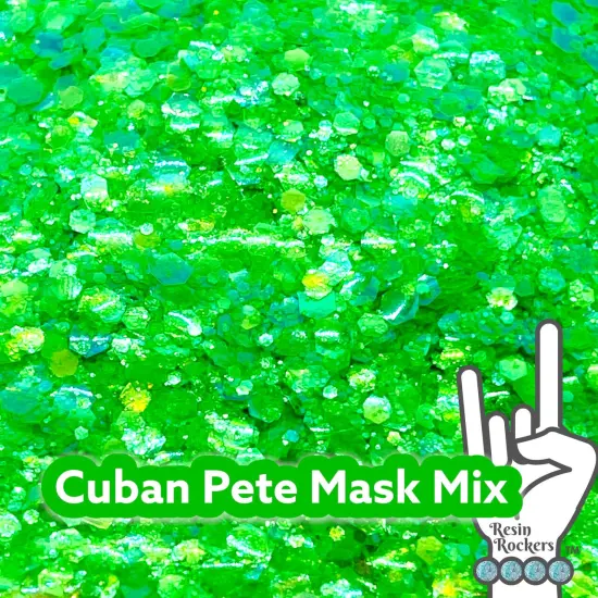 Cuban Pete Mask Green Florescent Iridescent Premium Pixie for Poxy Chunky Glitter Mix {1}