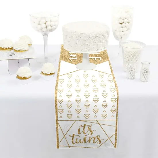 Big Dot of Happiness It's Twins - Petite Gold Twins Baby Shower Paper Table Runner - 12 x 60 inches {3}