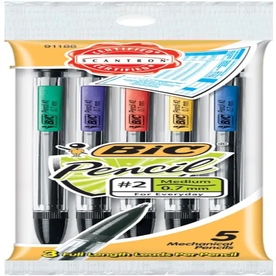 BIC Mechanical #2 Pencils .7mm 5/Pkg-Assorted Colors {1}