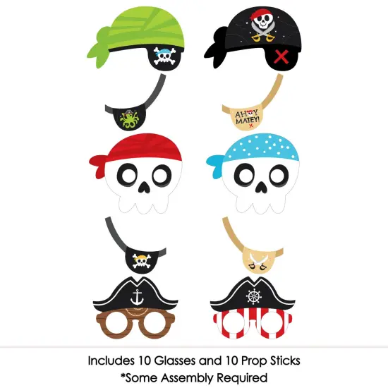 Big Dot of Happiness Pirate Ship Adventures Glasses, Masks, and Headpieces - Paper Card Stock Skull Birthday Party Photo Booth Props Kit - 10 Count {4}