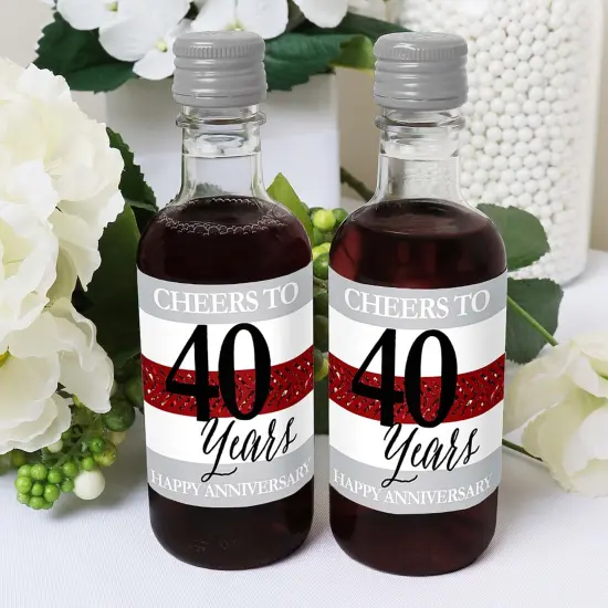 Big Dot of Happiness We Still Do - 40th Wedding Anniversary - Mini Wine and Champagne Bottle Label Stickers - Anniversary Party Favor Gift - Set of 16 {6}