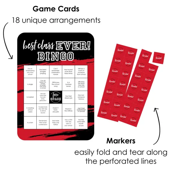 Big Dot of Happiness Reunited Red - Find the Classmate Bingo Cards and Markers - School Class Reunion Party Bingo Game - Set of 18 {3}