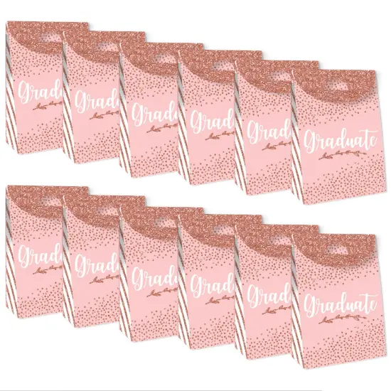 Big Dot of Happiness Rose Gold Grad - Graduation Gift Favor Bags - Party Goodie Boxes - Set of 12 {6}