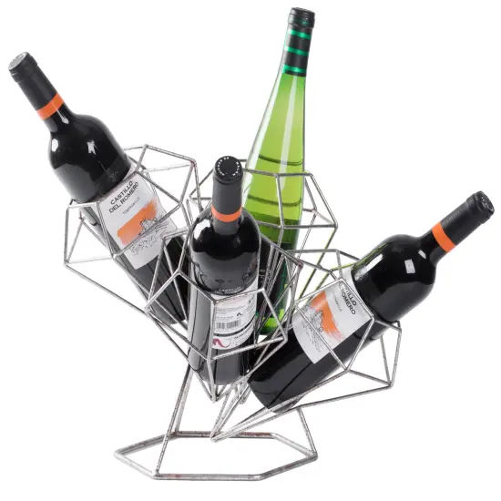 Vintage Decorative Metal Diamond Shaped Tabletop Countertop Wine 4 Bottle Holder {1}