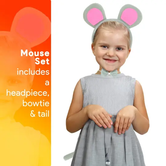 Mouse Costume Accessory Set - Grey and Pink Ears Headband, Bow Tie and Tail Accessories Set for Rat Costume for Toddlers and Kids {2}