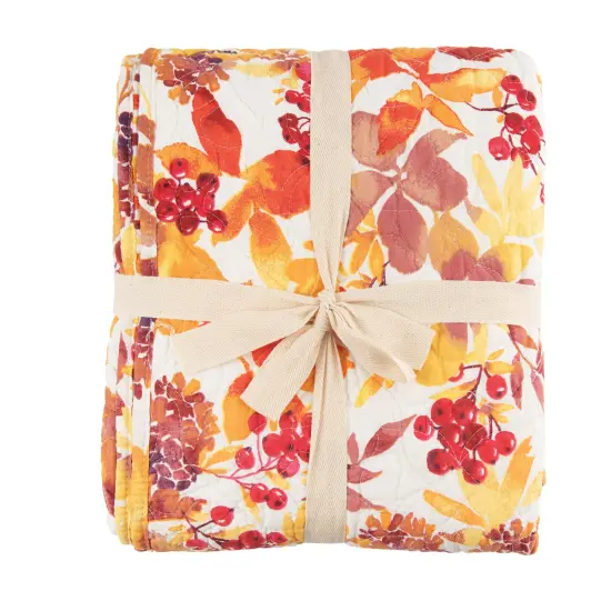 Cordelia Watercolor Leaves 100% Cotton Quilted Accent Throw Blanket 48" x 60" {4}