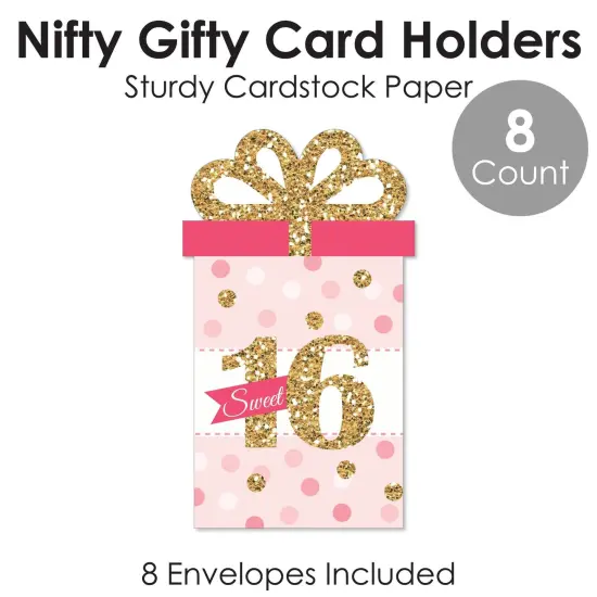 Big Dot of Happiness Sweet 16 - 16th Birthday Party Money and Gift Card Sleeves - Nifty Gifty Card Holders - Set of 8 {6}