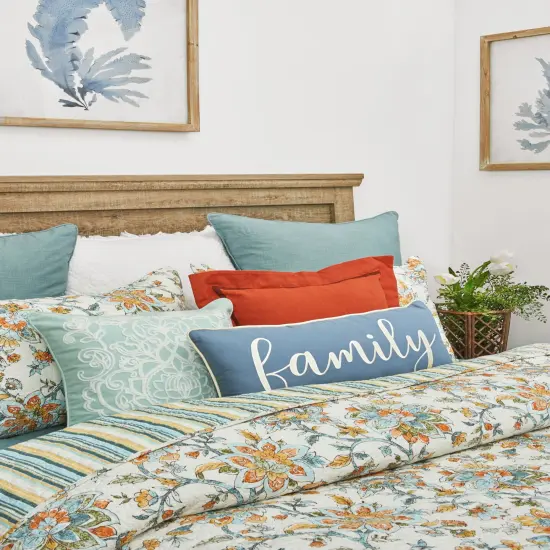 Embroidered "Family" Cursive Script Rectangle Accent Pillow, 12" x 24" {5}