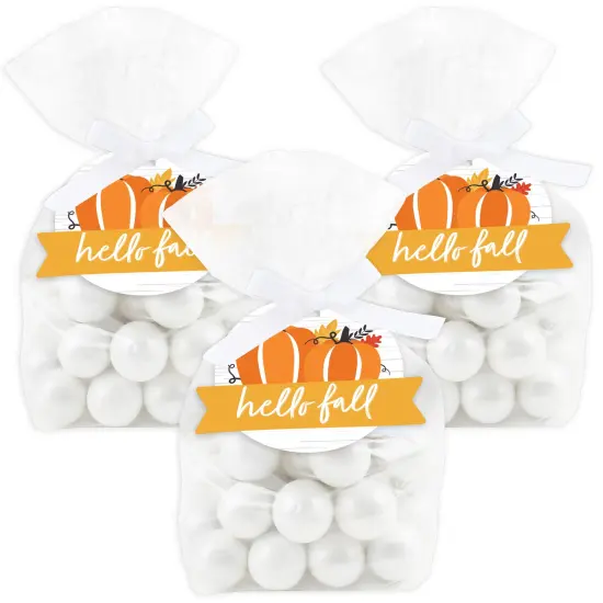 Big Dot of Happiness Fall Pumpkin - Halloween or Thanksgiving Party Clear Goodie Favor Bags - Treat Bags With Tags - Set of 12 {1}