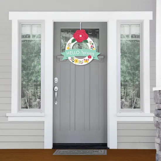 Big Dot of Happiness Hello Spring - Outdoor Floral Decor - Front Door Wreath {3}