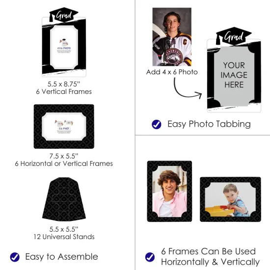 Big Dot of Happiness Black and White Graduation Party Centerpieces - 4x6 Picture Display - Paper Photo Frames - Set of 12 {4}