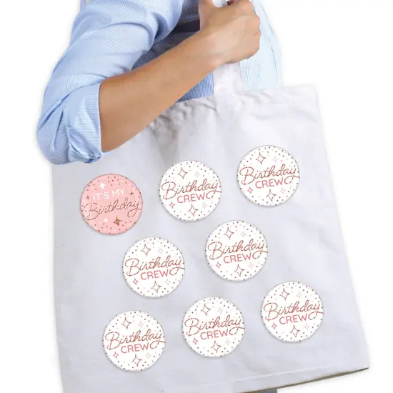 Big Dot of Happiness Pink Rose Gold Birthday - 3 inch Happy Birthday Party Badge - Pinback Buttons - Set of 8 {3}