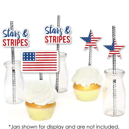 Big Dot of Happiness Stars & Stripes - Paper Straw Decor - Memorial Day, 4th of July & Labor Day USA Patriotic Party Striped Decor Straws - Set of 24 {6}