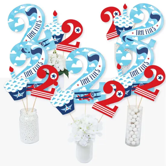 Big Dot of Happiness 2nd Birthday Taking Flight - Airplane - Vintage Plane Second Birthday Party Centerpiece Sticks - Table Toppers - Set of 15 {3}