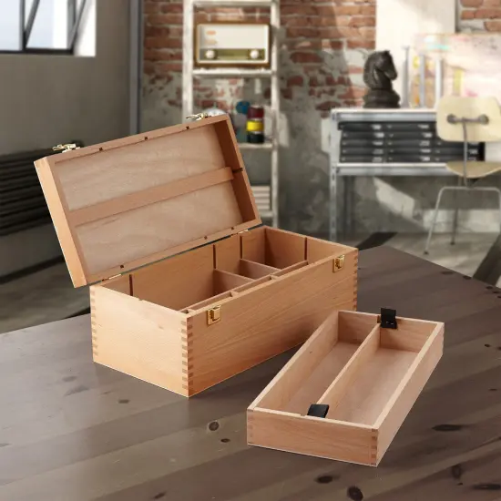 7 Elements Wooden Art Supply Storage Organizer - Large Beechwood Artist Tool Box with Drawer {6}