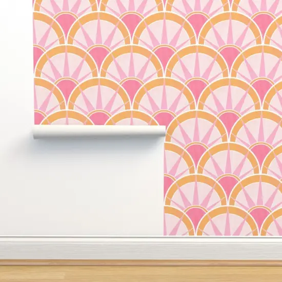 Peel & Stick Wallpaper 2FT Wide Vintage Art Deco Feminine Pastels Inspired Retro Pattern Twenties 1920S Prohibition Pink And Orange Custom Removable Wallpaper by Spoonflower {2}