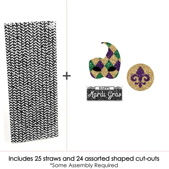 Big Dot of Happiness Mardi Gras Paper Straw Decor - Masquerade Party Striped Decorative Straws - Set of 24 {4}