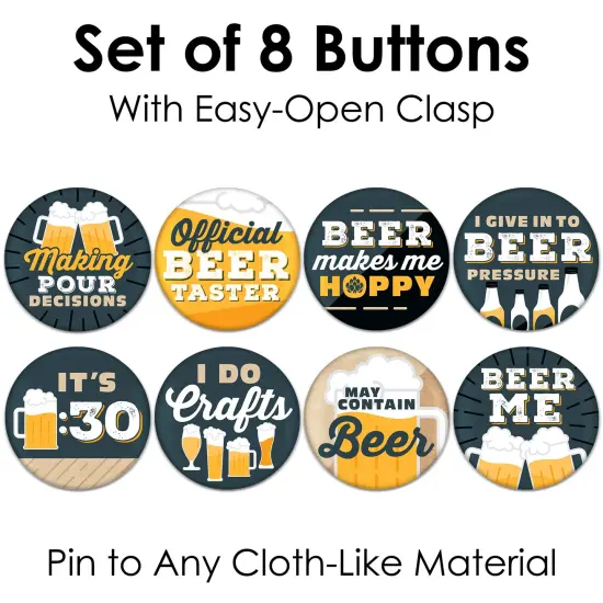 Big Dot of Happiness Cheers and Beers - 3 inch Beer Party Badge - Pinback Buttons - Set of 8 {7}