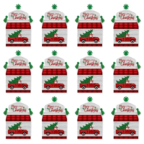 Big Dot of Happiness Merry Little Christmas Tree - Treat Box Party Favors - Red Truck Christmas Party Goodie Gable Boxes - Set of 12 {6}