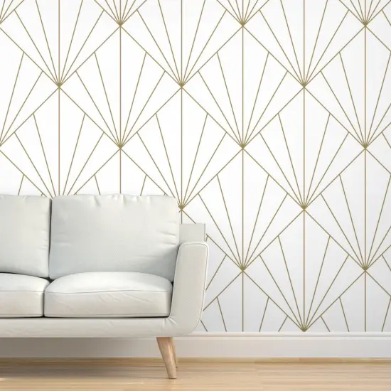 Peel & Stick Wallpaper 2FT Wide Art Deco Geometric Triangles Gold Look White Diamond Custom Removable Wallpaper by Spoonflower {5}