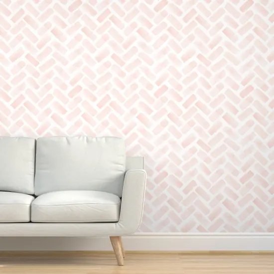 Pre-Pasted Wallpaper 2FT Wide Blush Pink Chevron Baby Girl Nursery Hand Painted Jumbo Scale Feminine Custom Pre-pasted Wallpaper by Spoonflower {5}