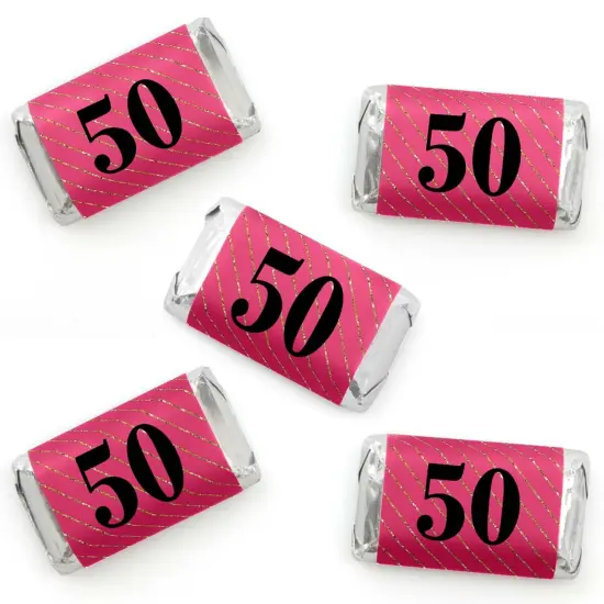 Big Dot of Happiness Chic 50th Birthday - Pink, Black and Gold - Mini Candy Bar Wrapper Stickers - Birthday Party Small Favors - 40 Count {1}