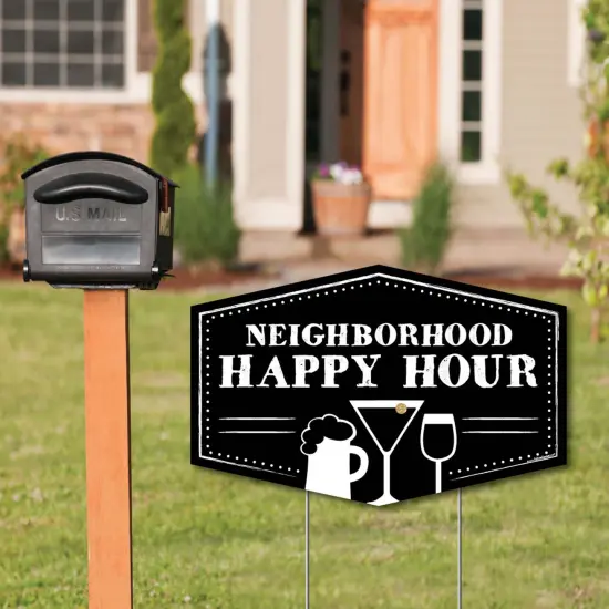 Big Dot of Happiness Neighborhood Happy Hour Signs - 2 Neighborhood Party Arrows & 1 Happy Hour Outdoor Lawn Sign - Doubled Sided Yard Signs -3 Pieces {3}