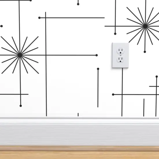 Peel & Stick Wallpaper 2FT Wide Geometric Mid Century Midcentury Modern Black White Monochrome Minimal Custom Removable Wallpaper by Spoonflower {4}