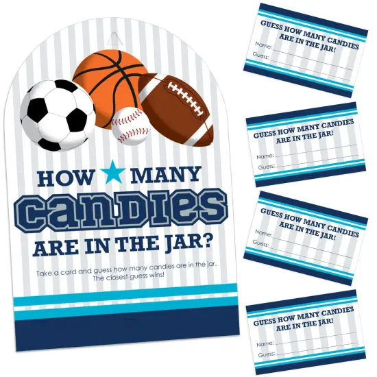 Big Dot of Happiness Go, Fight, Win - Sports - How Many Candies Baby Shower or Birthday Party Game - 1 Stand and 40 Cards - Candy Guessing Game {1}