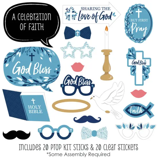 Big Dot of Happiness Blue Elegant Cross - Boy Religious Party Photo Booth Props Kit - 20 Count {3}