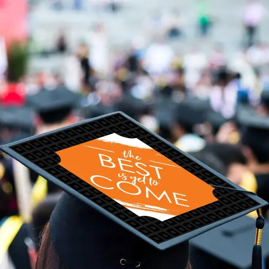 Big Dot of Happiness Orange Grad - Best is Yet to Come - Orange Graduation Cap Decorations Kit - Grad Cap Cover {4}