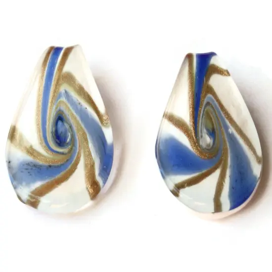 53mm Blue Gold and White Spiral Foil Glass Spoon Pendant {2}