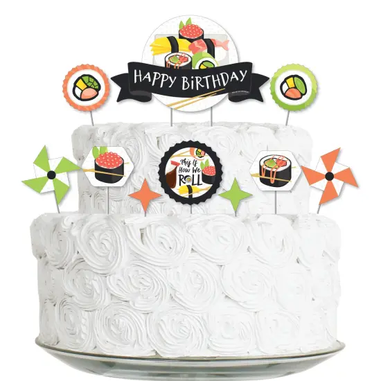 Big Dot of Happiness Let's Roll - Sushi - Japanese Birthday Party Cake Decorating Kit - Happy Birthday Cake Topper Set - 11 Pieces {1}