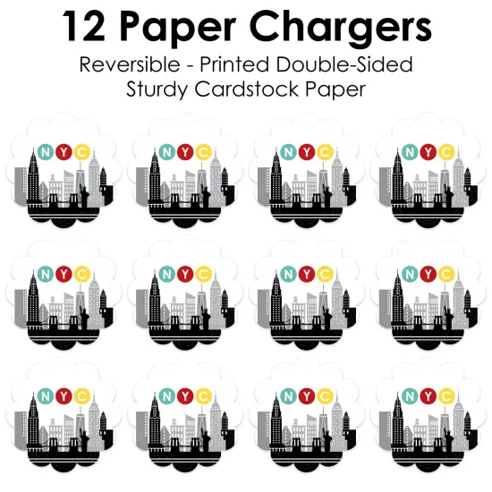 Big Dot of Happiness NYC Cityscape - New York City Party Round Table Decorations - Paper Chargers - Place Setting For 12 {7}
