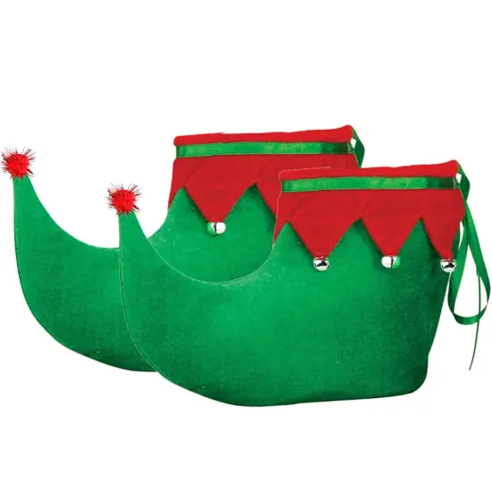 Red Green Elf Shoes - Red and Green Velvet Holiday Elf Feet Slippers with Jingle Bells for Adults and Kids {5}