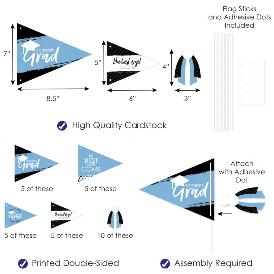 Big Dot of Happiness Light Blue Grad - Best is Yet to Come - Triangle Light Blue Graduation Party Photo Props - Pennant Flag Centerpieces - Set of 20 {4}