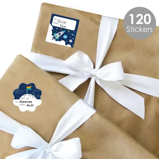 Big Dot of Happiness Blast Off to Outer Space Assorted Baby Shower or Birthday Party Gift Tag Labels To and From Stickers 12 Sheets 120 Stickers {3}