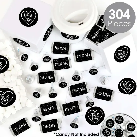 Big Dot of Happiness Mr. and Mrs. - Black and White Wedding or Bridal Shower Candy Favor Sticker Kit - 304 Pieces {3}
